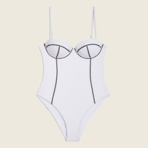 Onia White Corset One Piece Swimsuit Bodysuit Contrast Stitch Size S